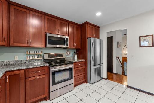 Kitchen and view to foyer