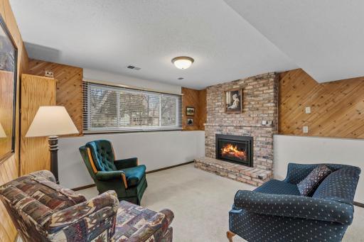 Lower level family room with gas fireplace