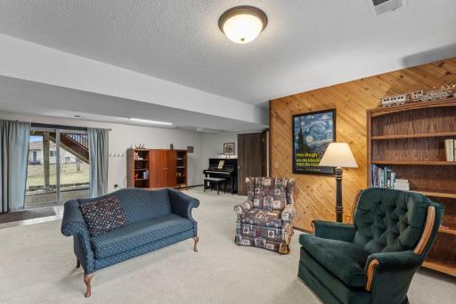 Lower level family room with view to walkout to backyard patio