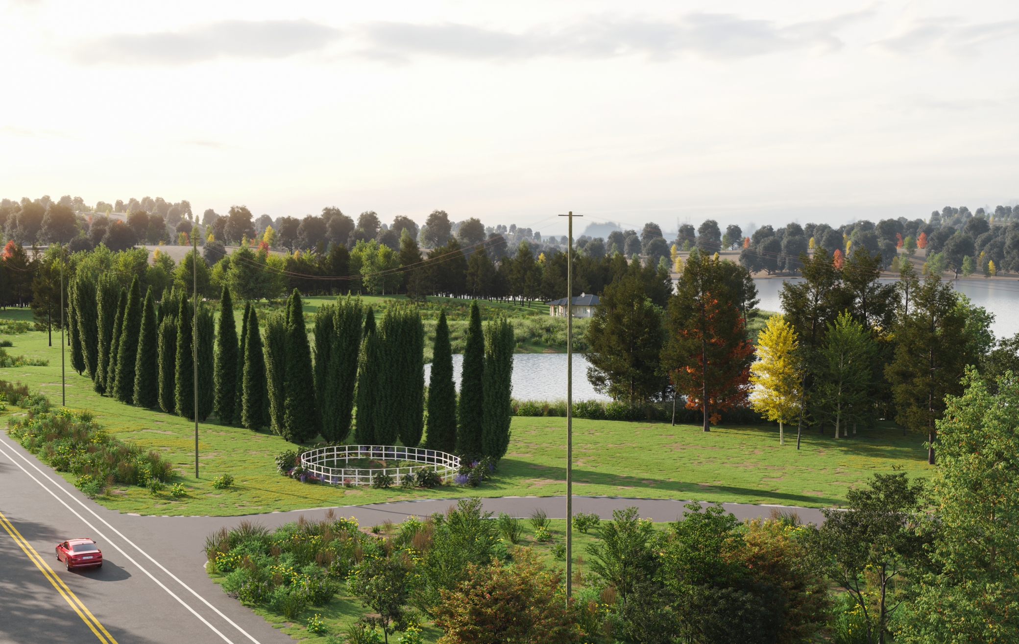 Rendering of one possible option to extend the natural privacy tree barrier for extra privacy from Lake Blvd.png