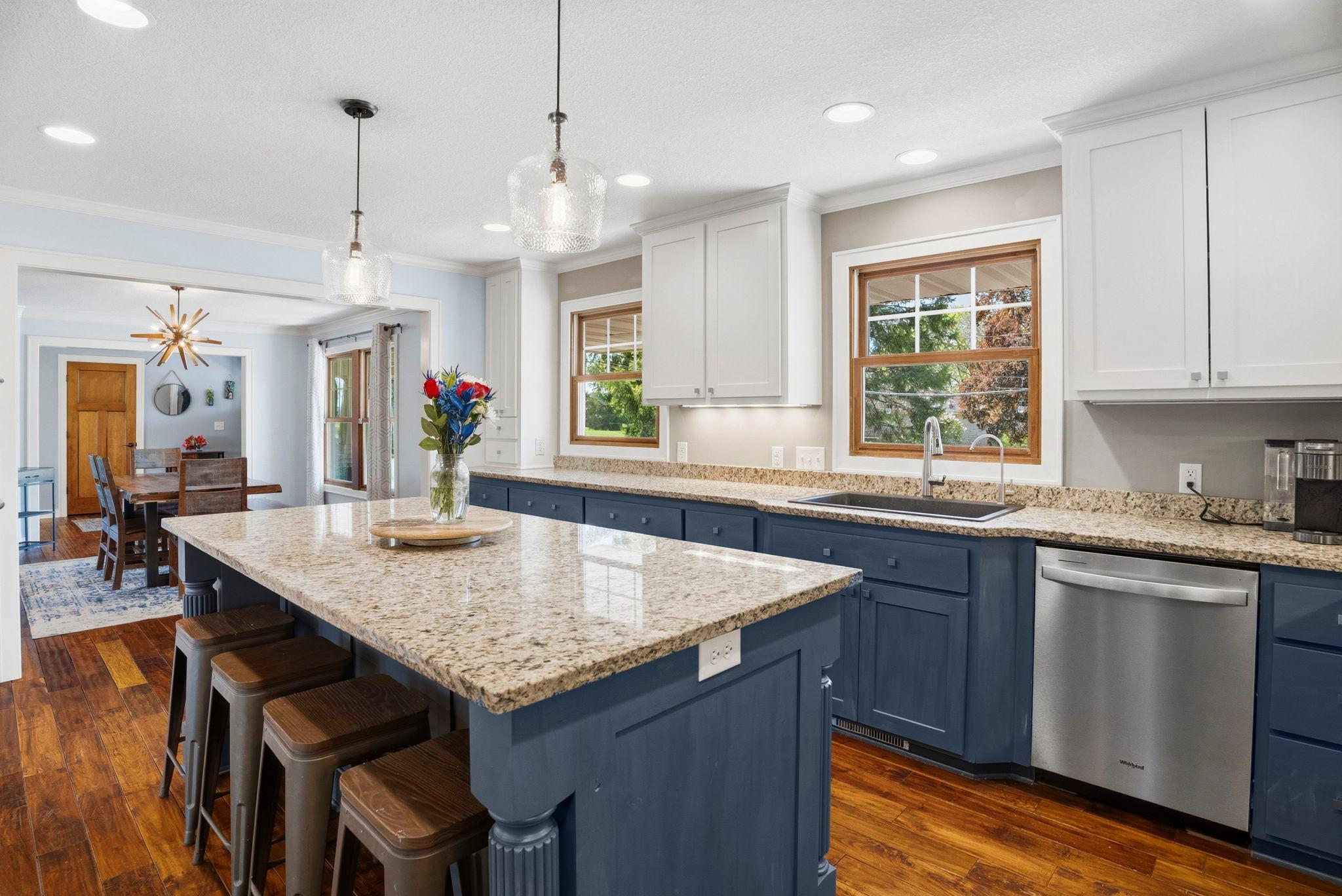 Seamless flow between kitchen and dining area.