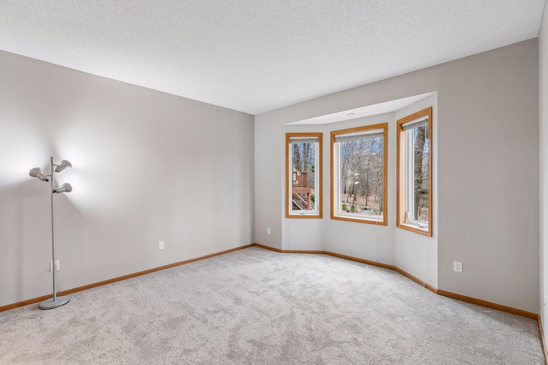 The large primary bedroom has a bay windows bump out. All new carpet throughout the home