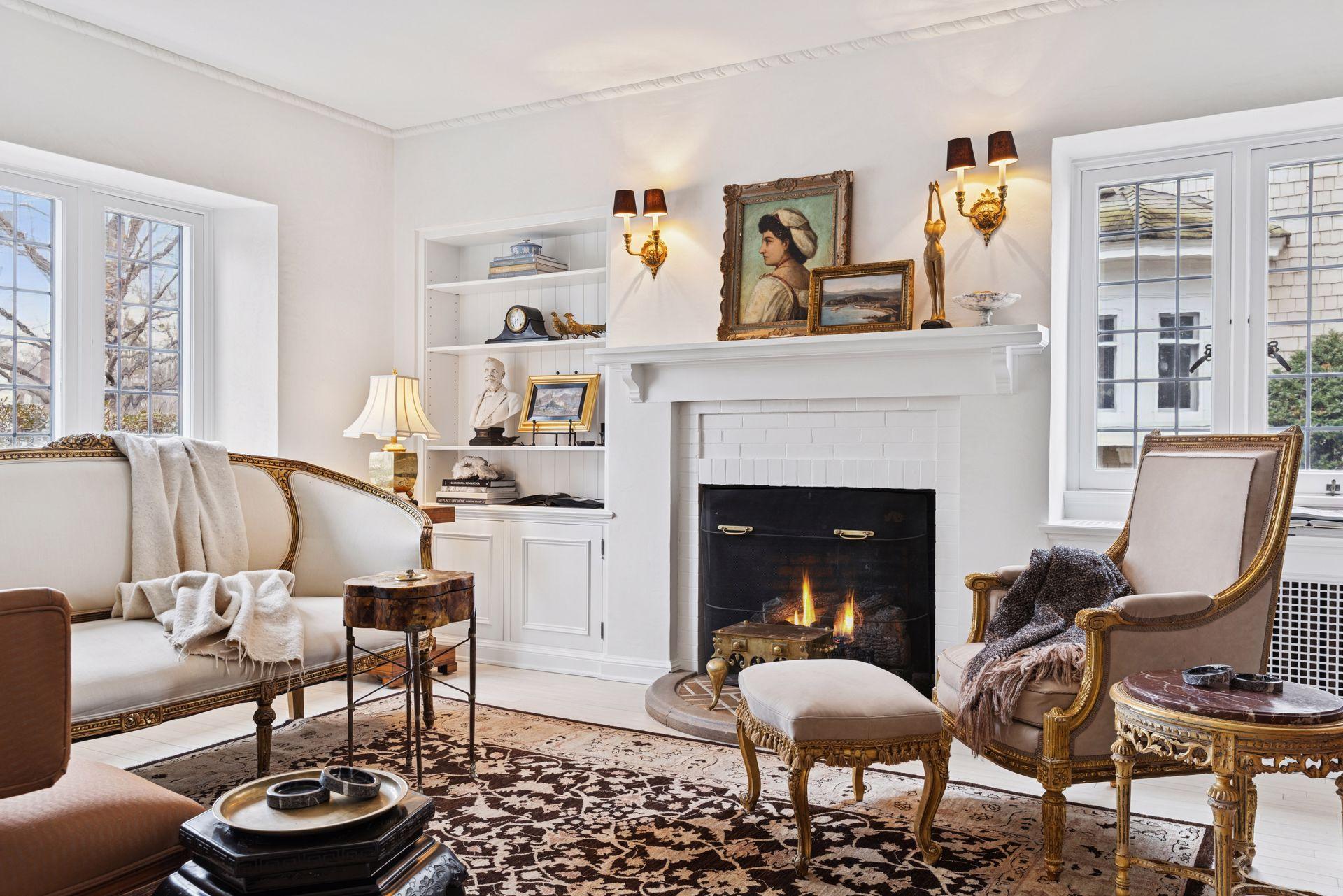 This delightful room invites curling up with a book, intimate gatherings, and a pleasant home office.