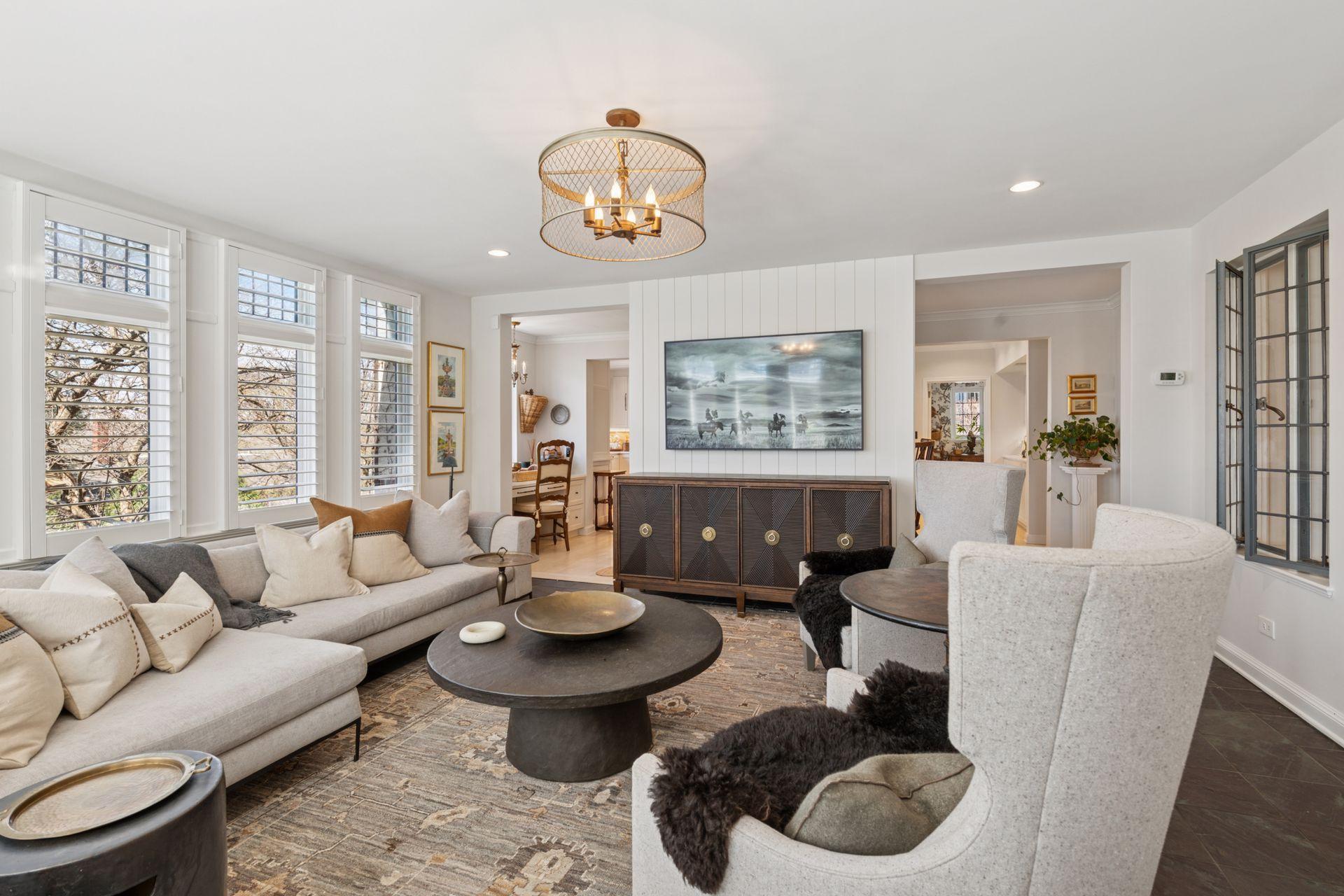 Main floor family room adjacent to the kitchen and formal dining room.