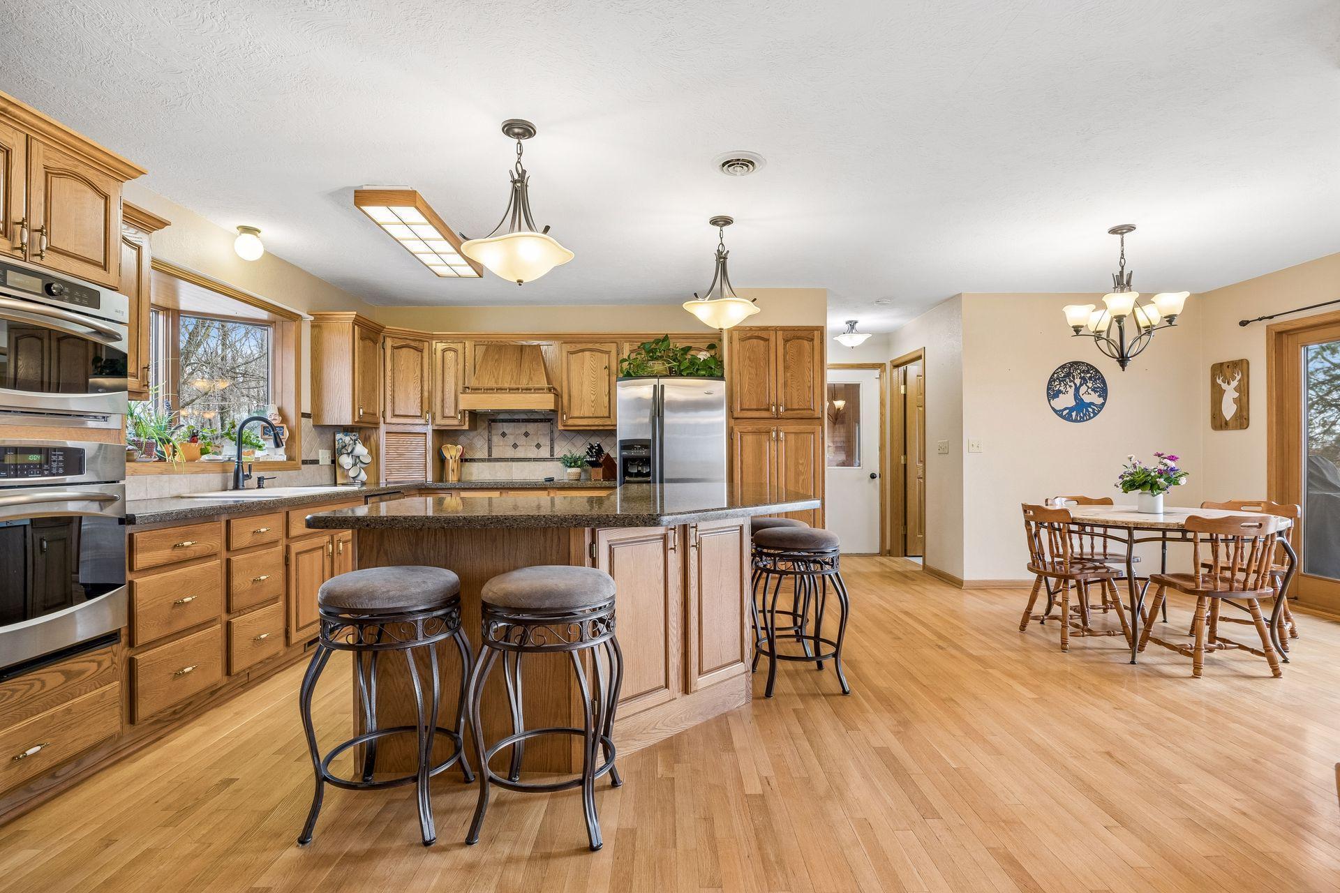 Large center island with seating and plenty of prep space.