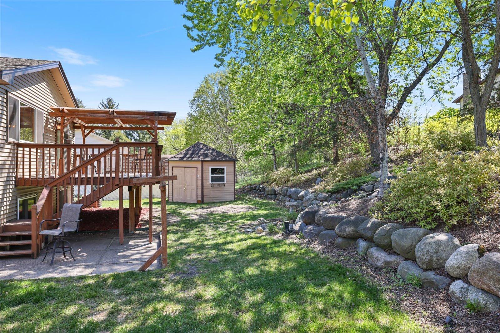 Private back yard with storage shed