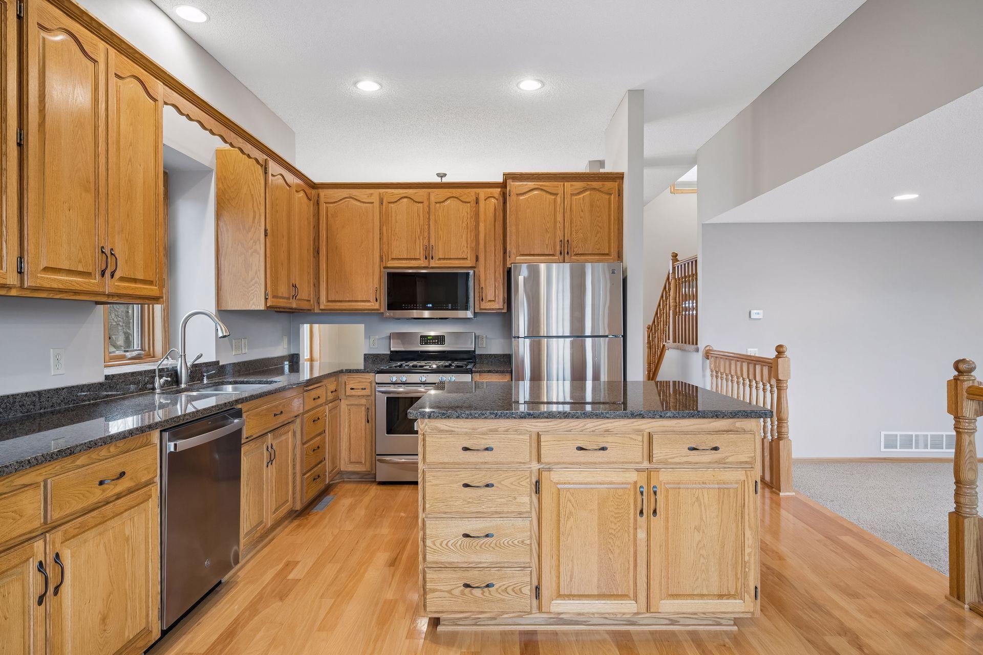 Granite countertops and center island