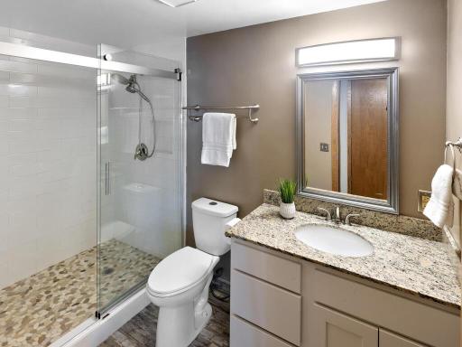 Lower level bathroom was remodeled and updated.