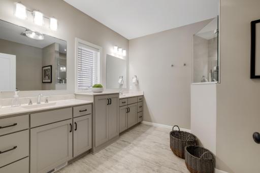 Welcome to the primary bathroom space.