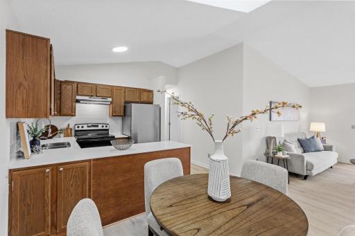 Vaulted ceilings add a light and bright feel to the home.