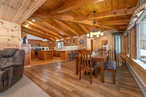 Vaulted ceilings in living room and dinning room.