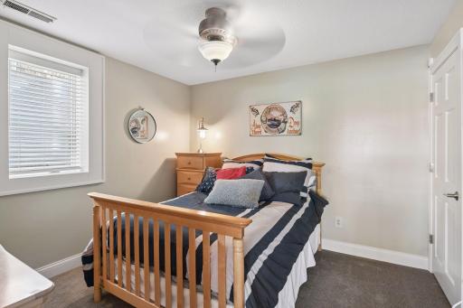 Lower-level bedroom with closet and convenient access to the Â¾ bathroom in the hall.
