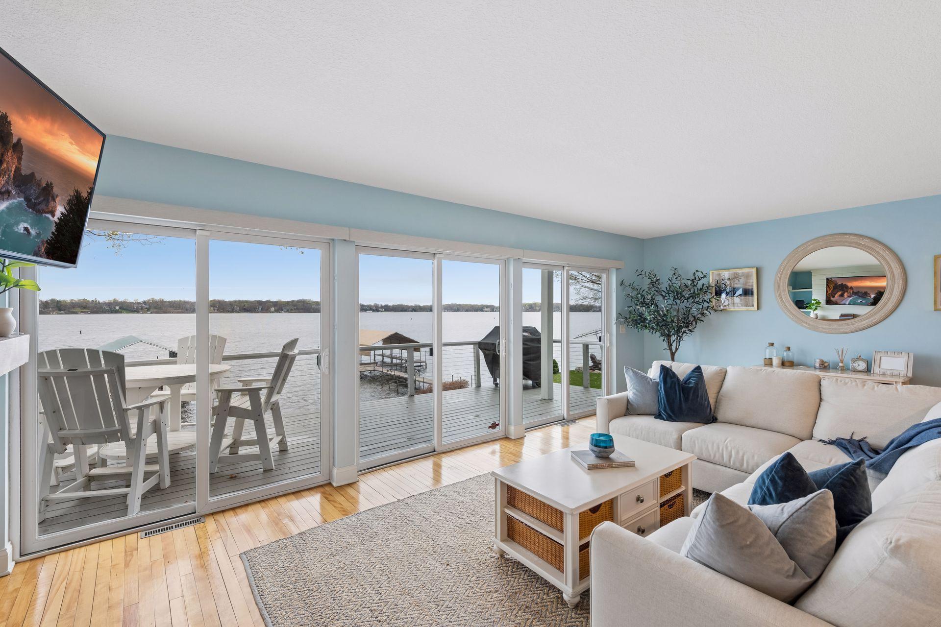 The patio doors offer a seamless transition between indoor and outdoor living.