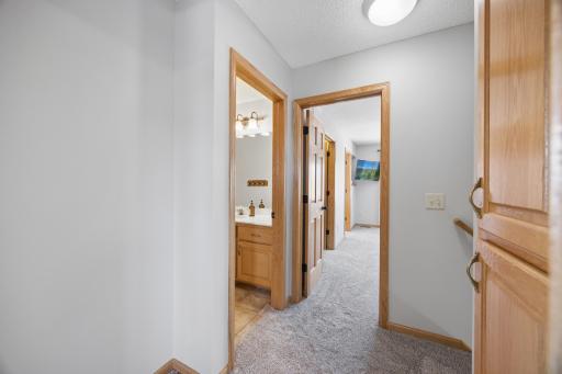 The landing area when you head upstairs. All new carpet and paint on this level!