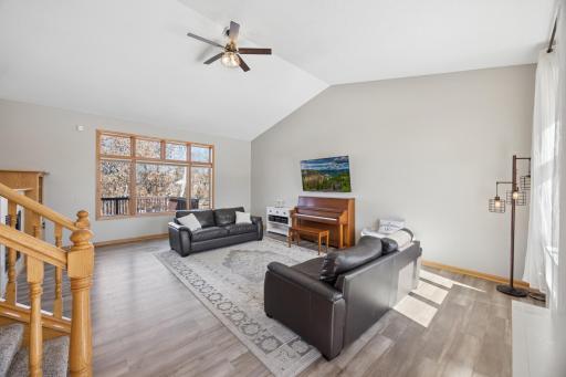 The living room overlooks the woods and backyard! Fresh paint throughout most of the home!