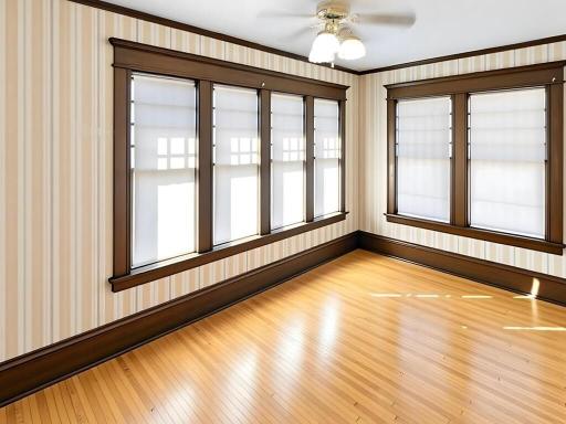 Upper-level sunroom filled with natural light and beautiful original woodwork (virtually decluttered to showcase the space)