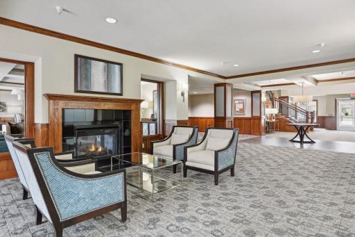 A two-sided fireplace and beautiful common areas.