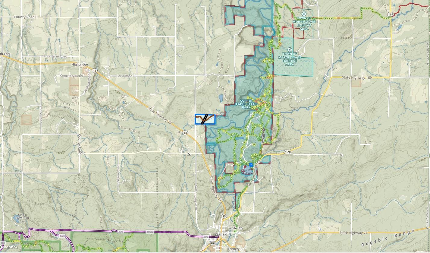 Area Map-Note Copper Falls State Park on the South and West borders