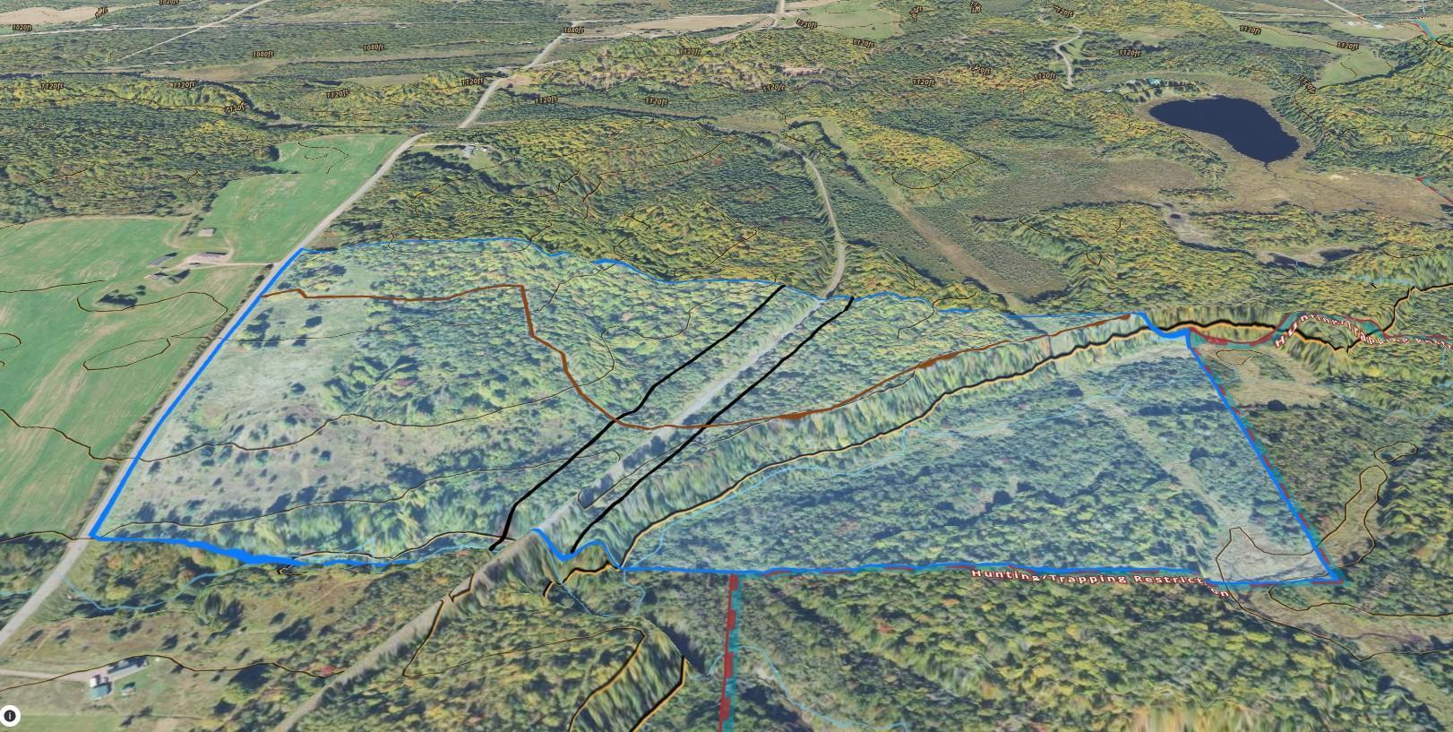 3D Parcel Map-Note the topography and water feature