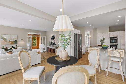 Tall ceilings and an open concept layout between kitchen and family room.