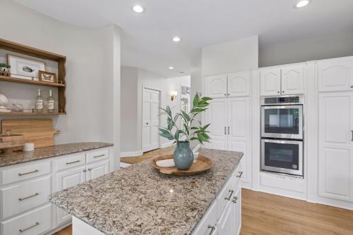 Double wall ovens and plenty of pantry storage.