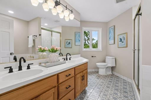 Second full bathroom upstairs, remodeled in 2021.