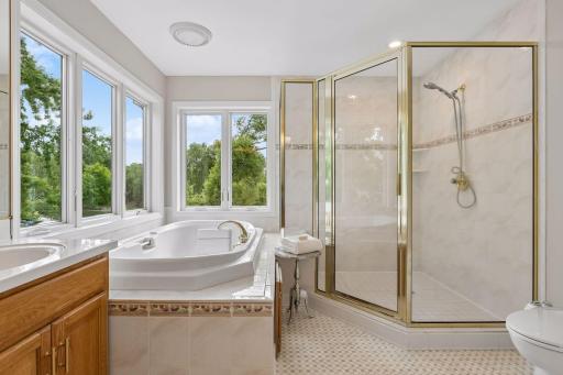 Spacious step-in shower in the primary bath.