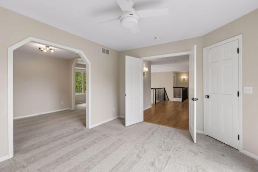 Extra large fourth bedroom upstairs, with two entrances and two closets, excellent for a bedroom with a private study, and additional sitting room.