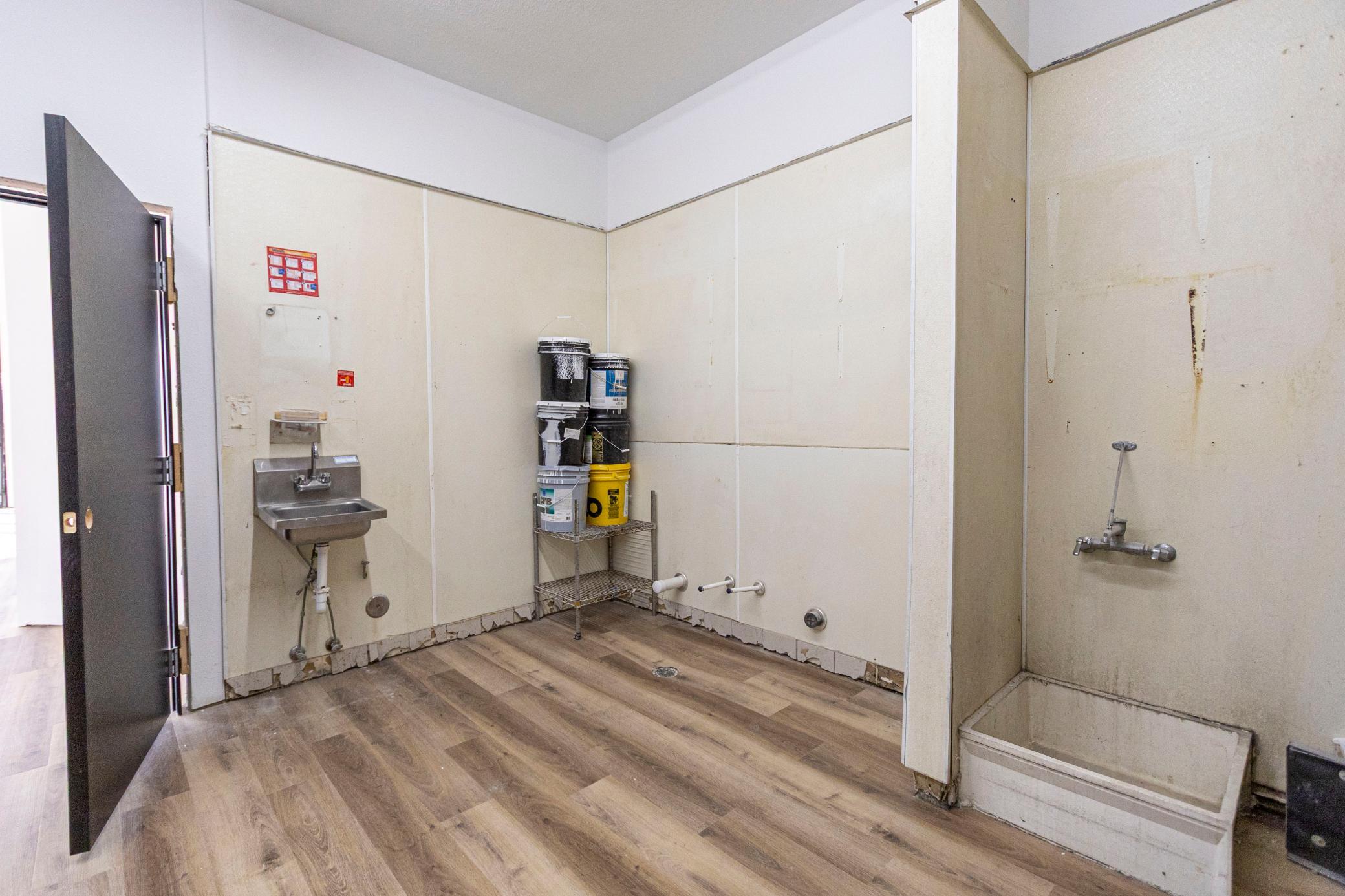Breakroom, mop sink, hand wash sink