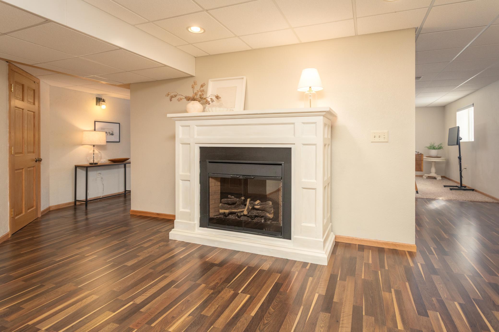 Family room fireplace stays with the home