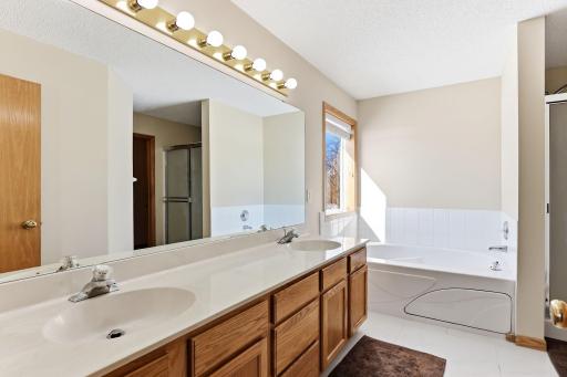 Primary bath with jacuzzi tub and 3/4 shower