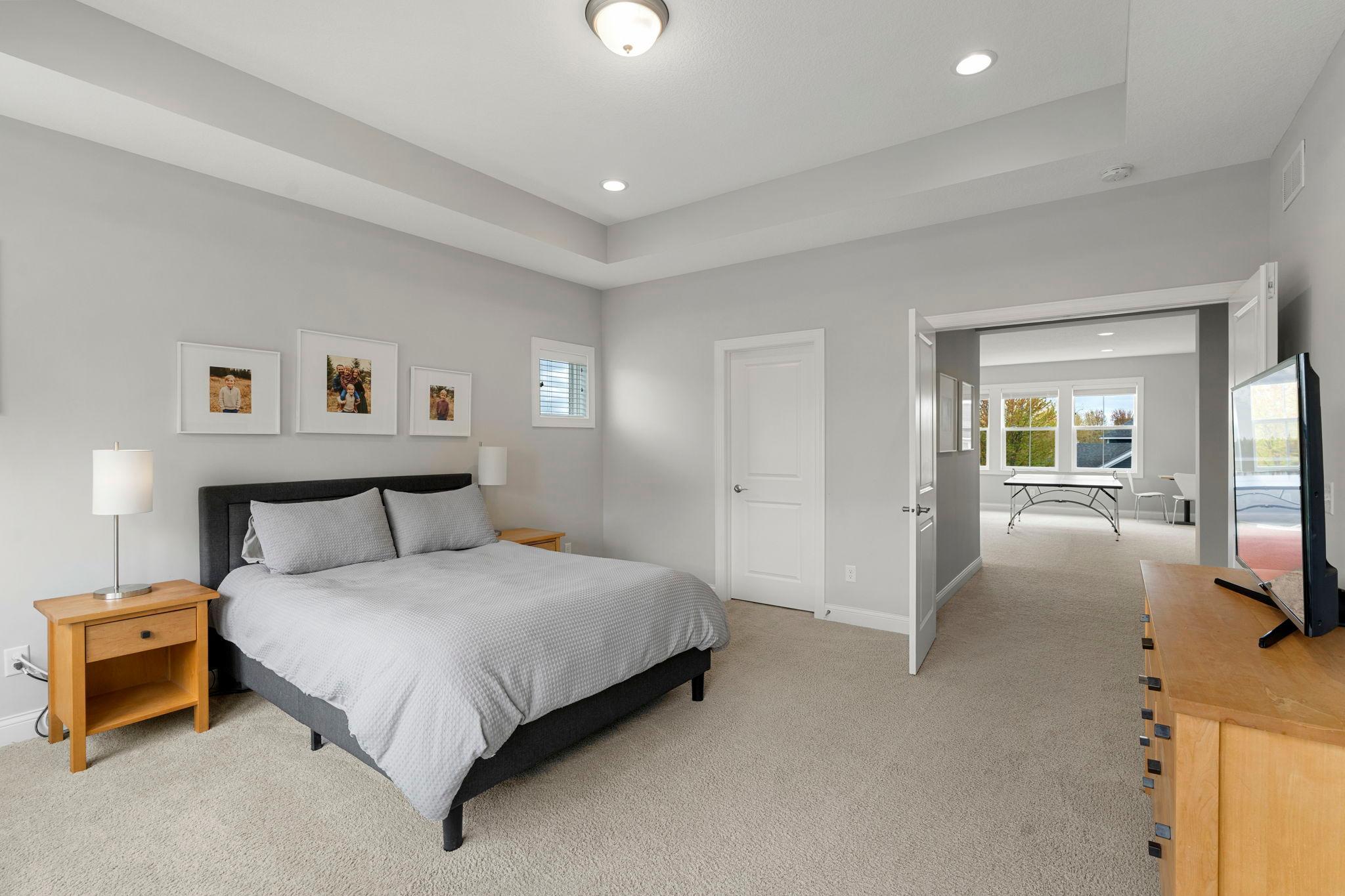 The tray ceiling gives the room a nice touch.