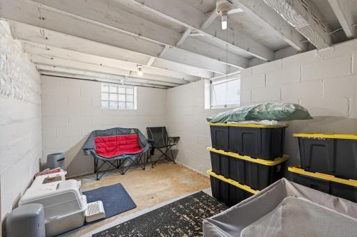 Room in basement for a work out area or you can add an egress window for the 3rd bedroom.