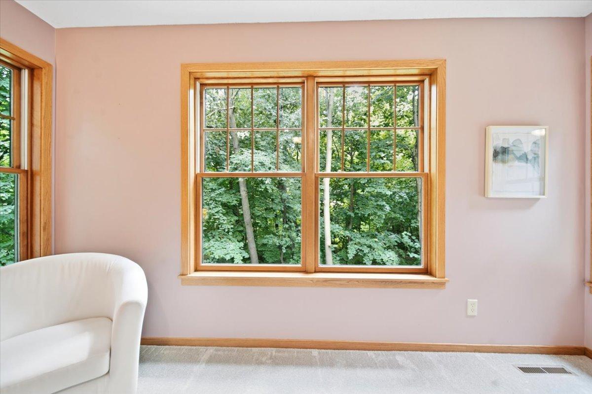 Upper Level Primary Bedroom, Privacy with Woodland Views!