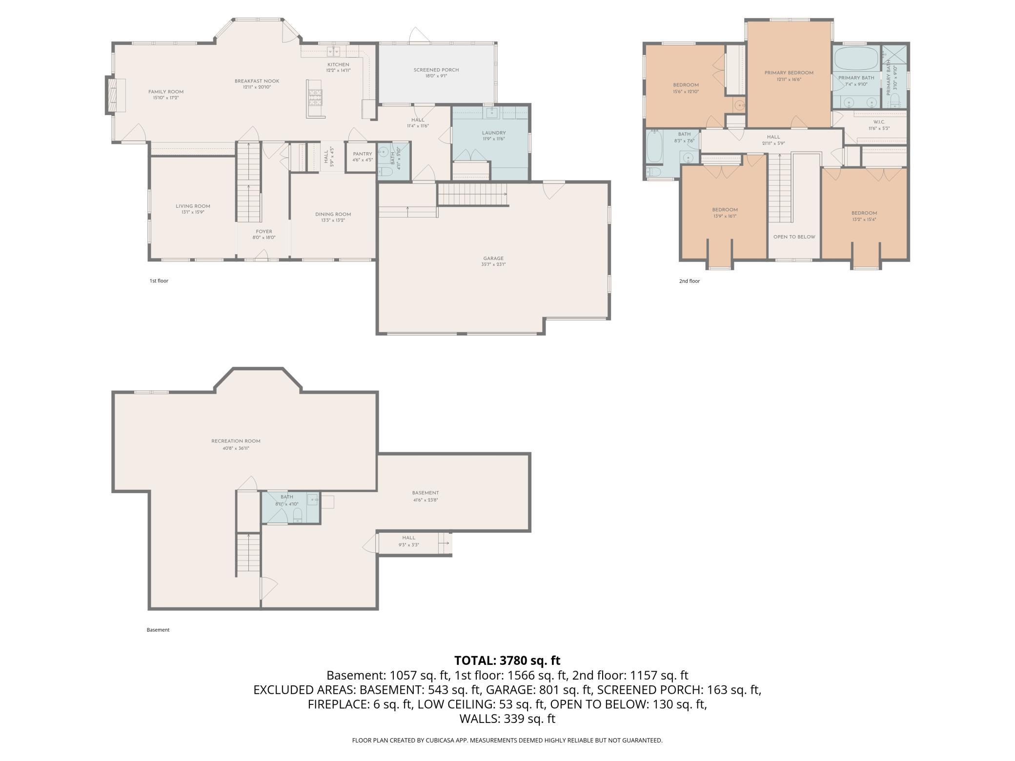 All Levels. Measurements taken with Cubicasa, measurements are approximate