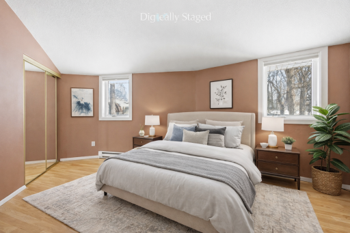 Digitally staged upstairs bedroom 1