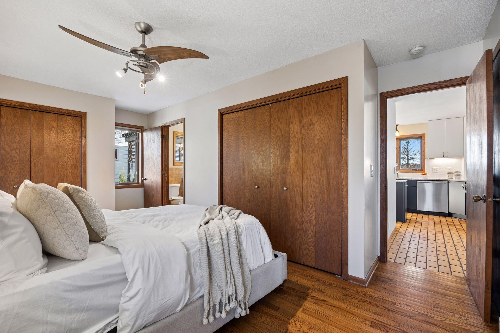 Double closets maximize storage in the primary suite.