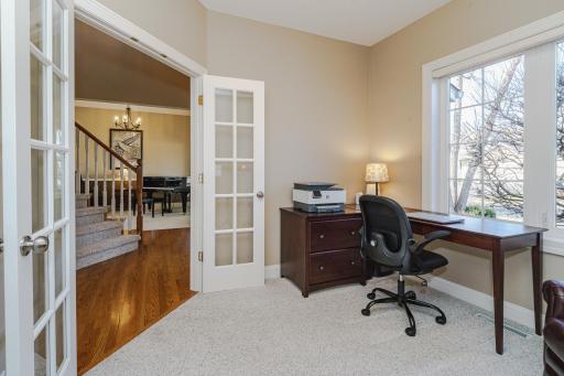 Home office. This space is bright and can be closed off for quiet and privacy.