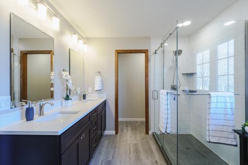 The bathroom window is operable for fresh air.