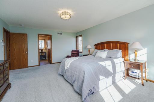 A private bath is adjoined to the primary suite.