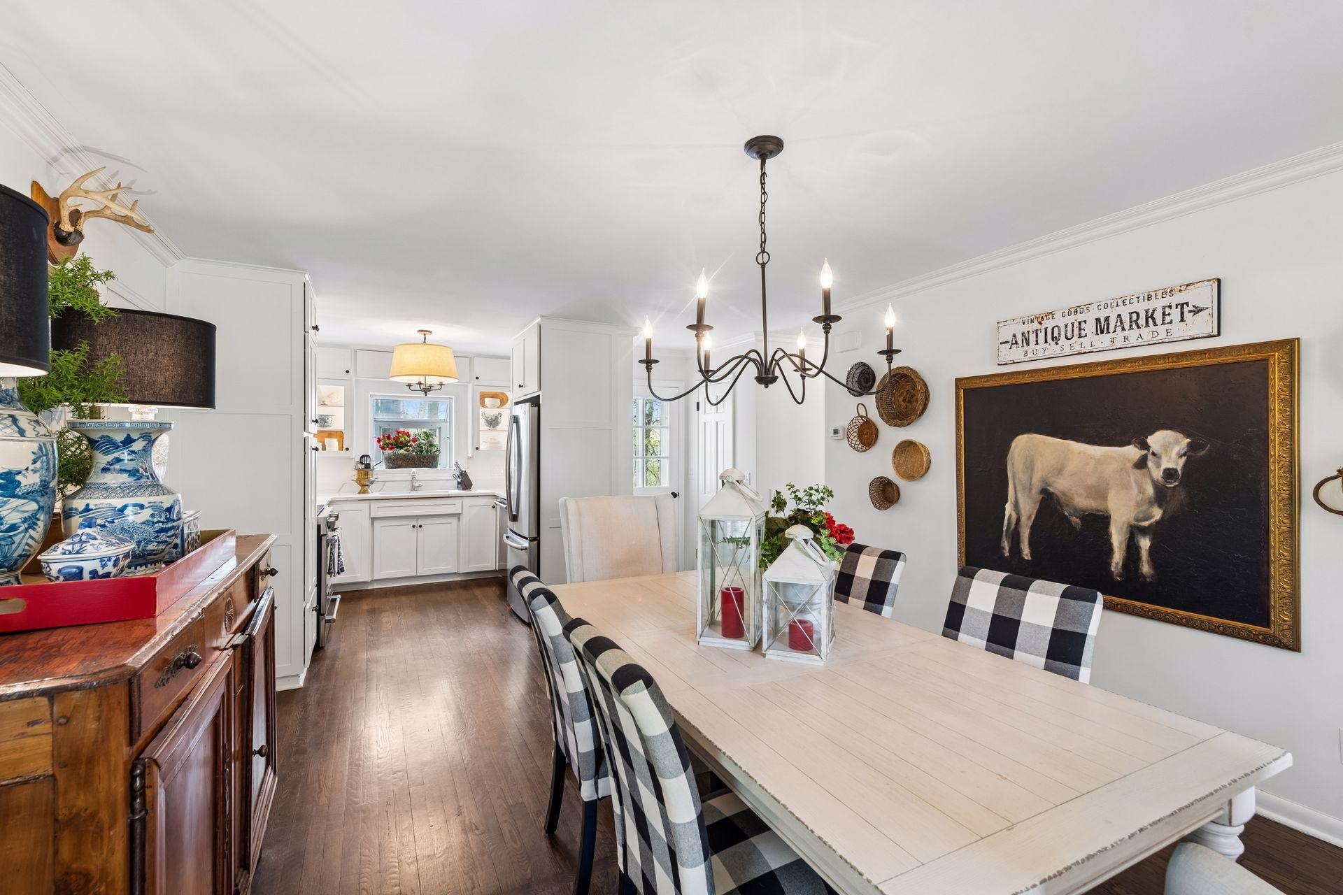 The dining room off the kitchen is set-up ideally to entertain