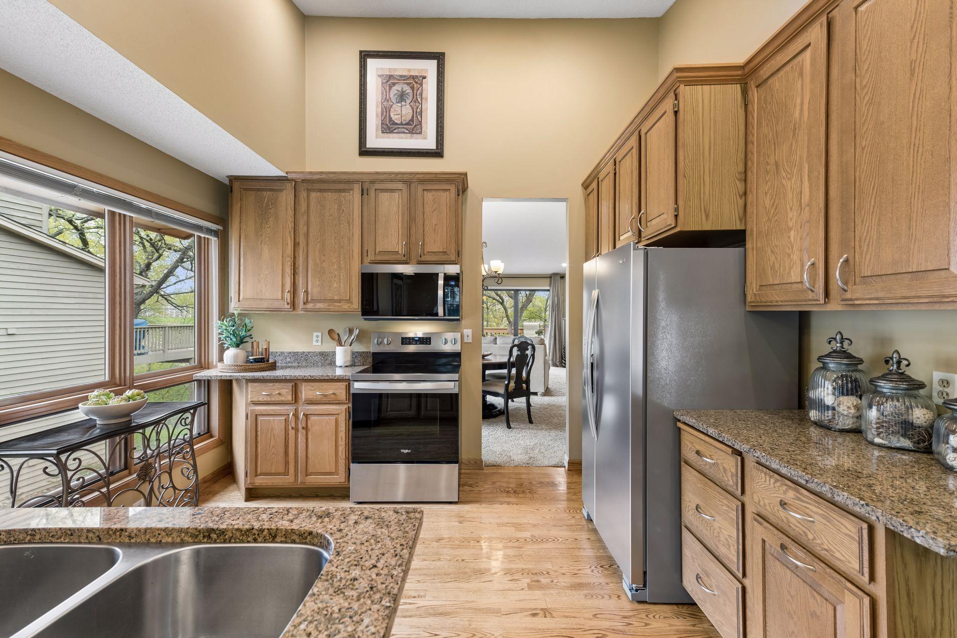 Bright, functional kitchen with seamless flow to dining area.