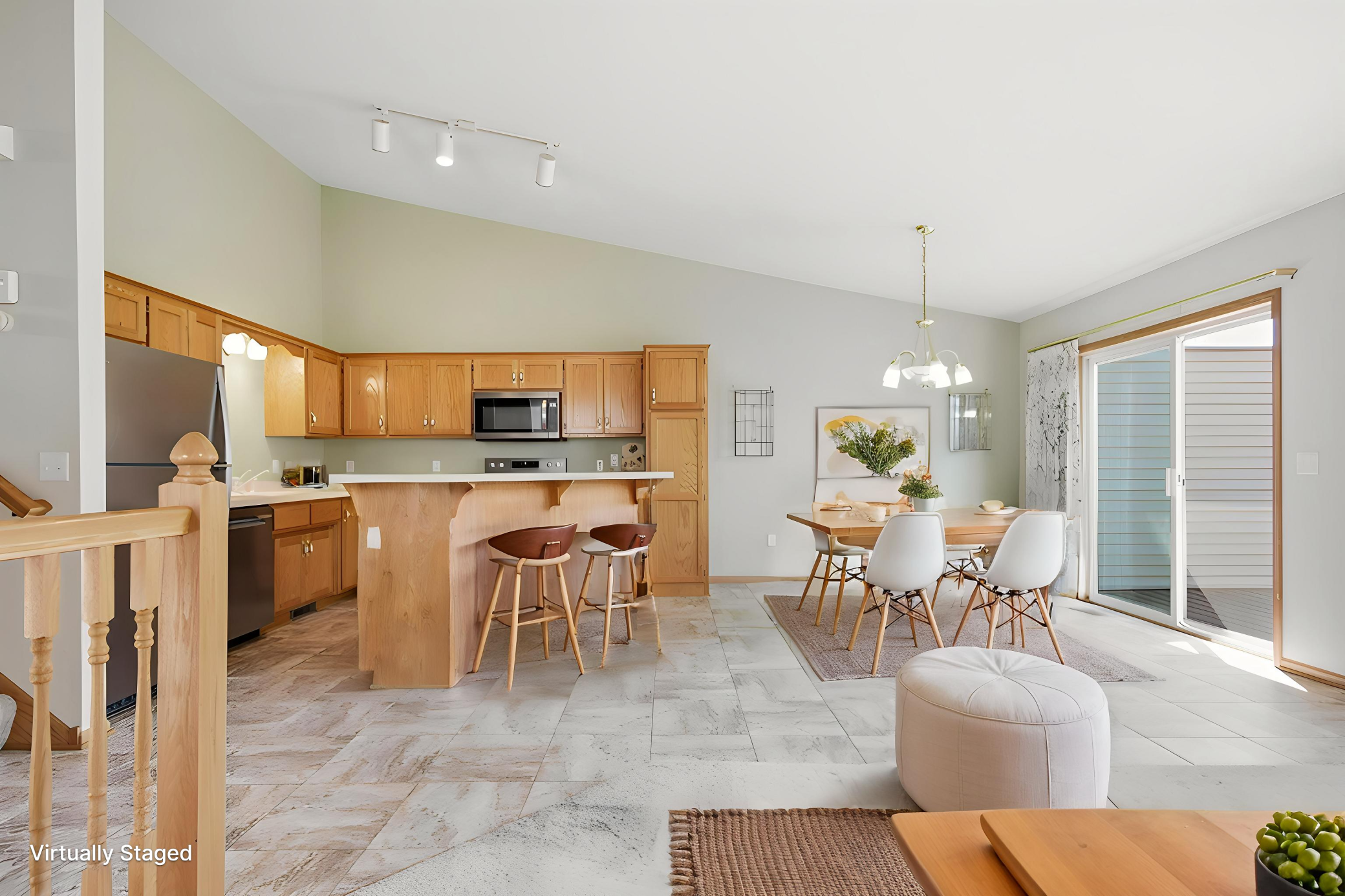 Virtually staged kitchen and dining roomroom