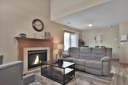 Gorgeous gas fireplace and mantle are perfect for these chilly evenings.
