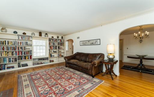 Great room with built in book shelves
