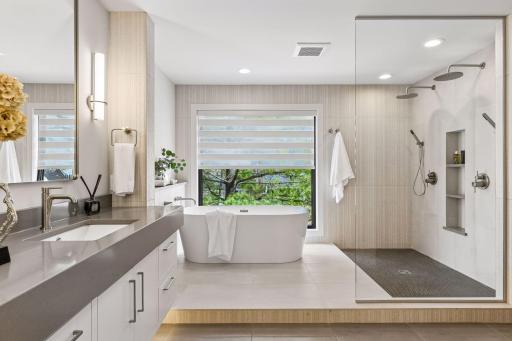 Double walk in shower with heated floor.