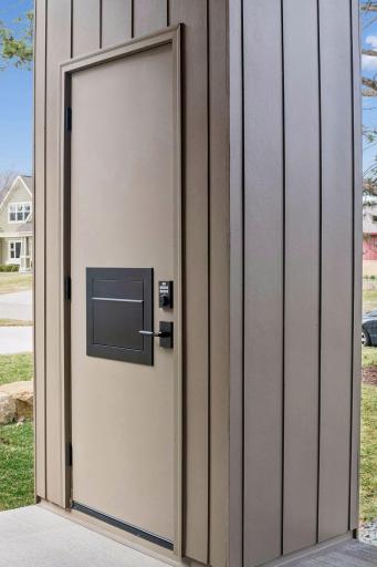 Outside delivery closet with smart lock for secure parcel and mail delivery.