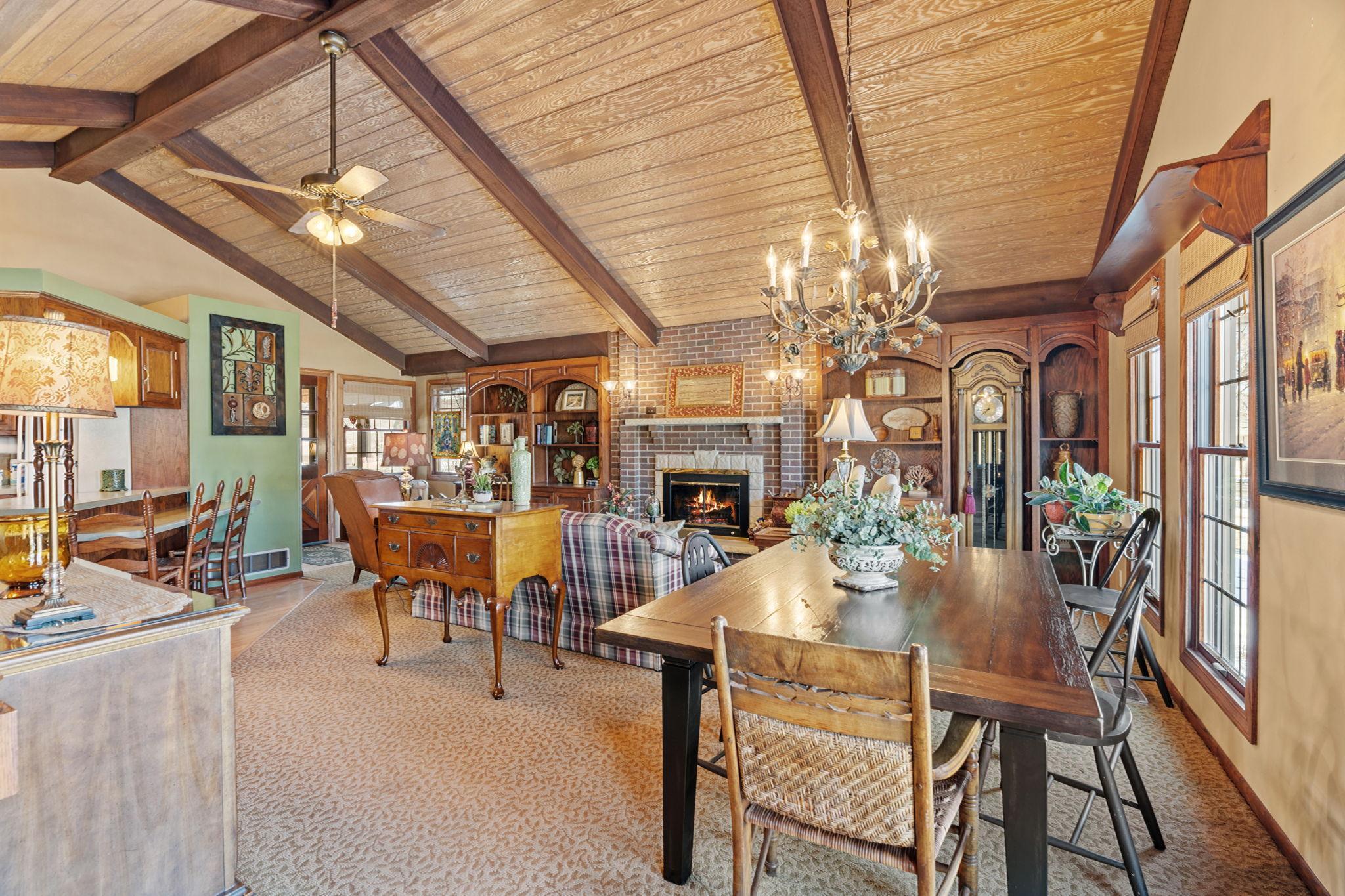 AMAZING space in this vaulted beamed great room ready for entertaining friends & family