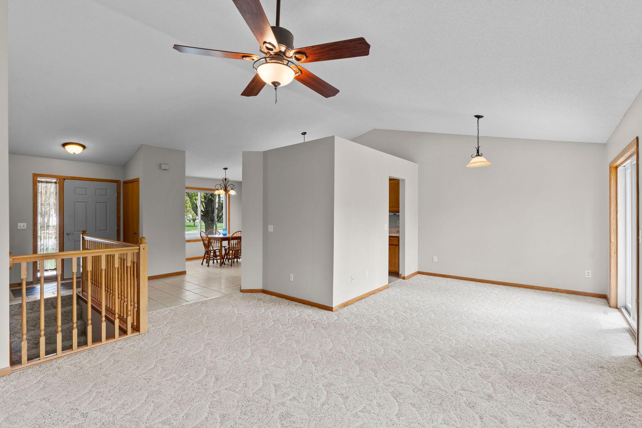 Easy flow between kitchen, dining and living rooms