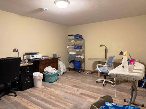 A shot of the craft/hobby or storage room on the lower level.